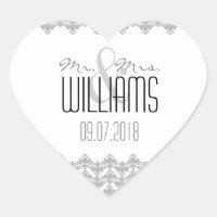 PH&D Wedding Heart Sticker Grey 2 White Damask
