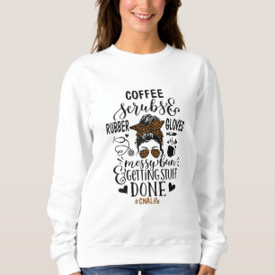 Ph Leopard Messy Bun Nurse CNA Life Nursing Coffee Sweatshirt