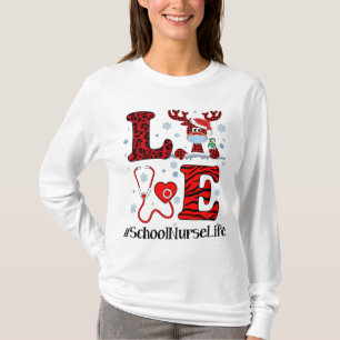 Ph Love Reindeer School Nurse Christmas Red Plaid T-Shirt