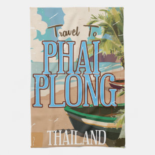 Phai Plong thailand vintage travel poster art. Kitchen Towel