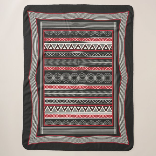 Phaistos Ritual: Minoan Black & Red Sherpa Blanket (Front)