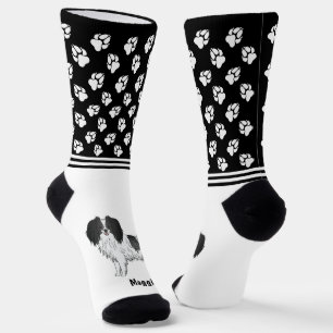 Phalène Black And White With Personalized Pet Name Socks
