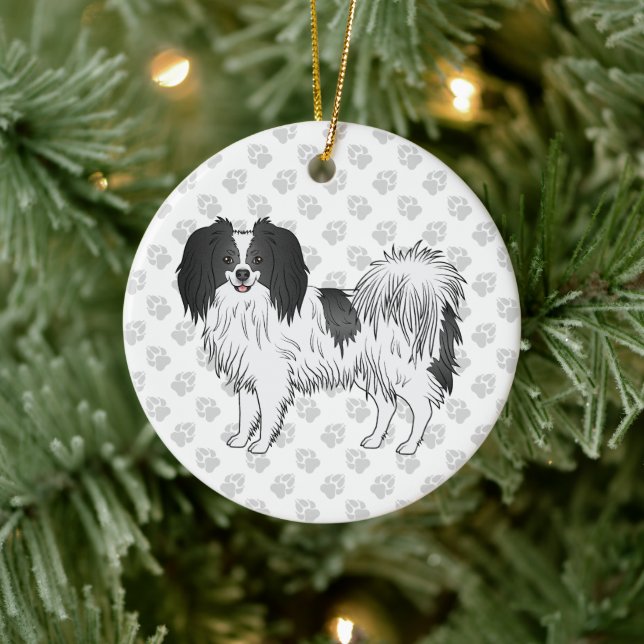 Phalène Dog With Black And Any Colour Paw Pattern Ceramic Ornament (Tree)