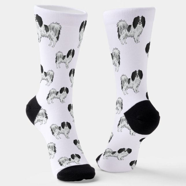 Phalène Pattern In Black And White Color Dog Lover Socks (Angled)