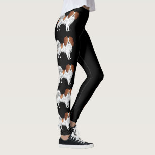 Phalène Red White Dogs Cute For Dog Lovers Black Leggings