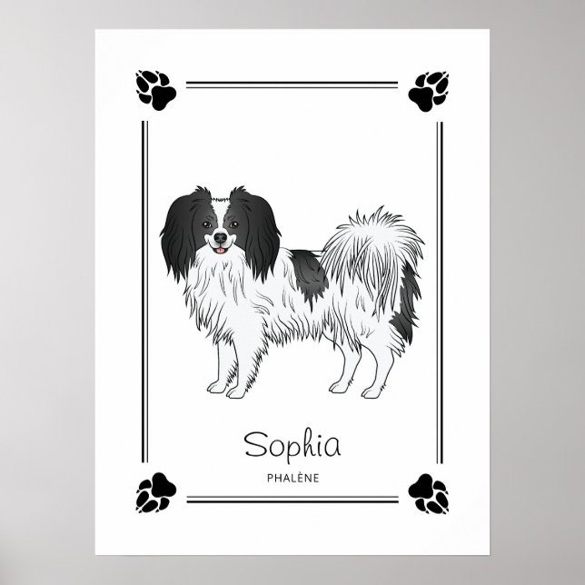 Phalène With Black Paws And Personalized Dog Name Poster (Front)