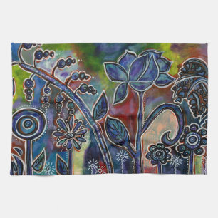 Phantasmagoric Lotus Flower Garden Original Art Kitchen Towel