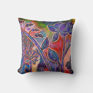 Phantasmagoric Lotus Flower Garden Original Art Throw Pillow