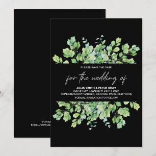 Phantom Black Leafy Save The Date Wedding Invitation