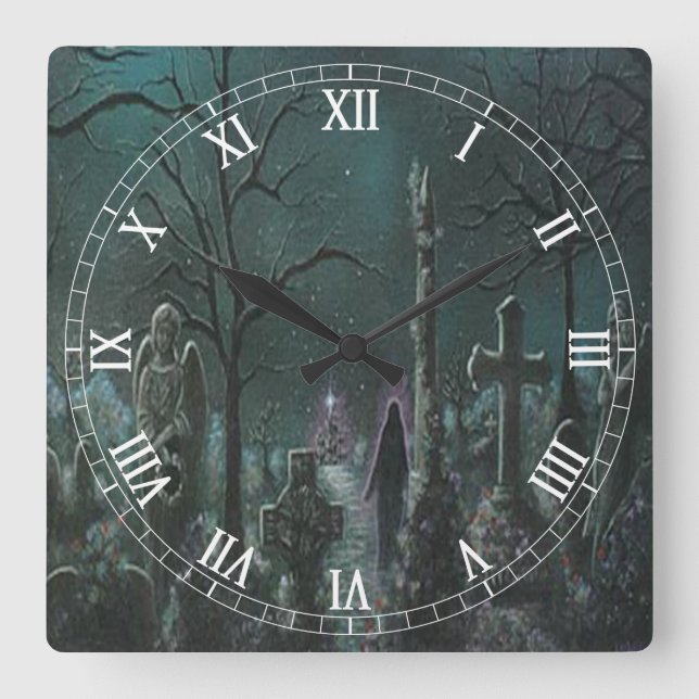 Phantom Graveyard Square Roman Numerals Clock (Front)