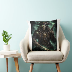 Phantom Pirate Skull – Dark Fantasy Reaper Throw Pillow