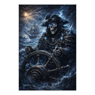 Phantom Skull Captain at the Helm – Blue Storm Got Photo Print