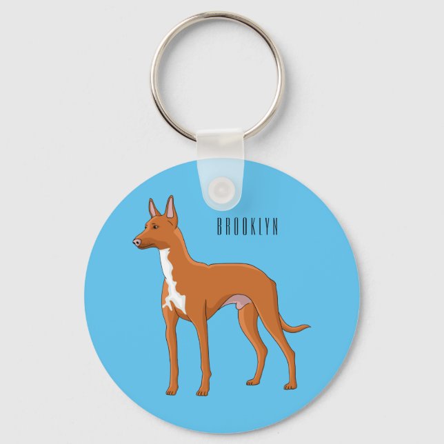 Pharaoh hound dog cartoon illustration keychain (Front)