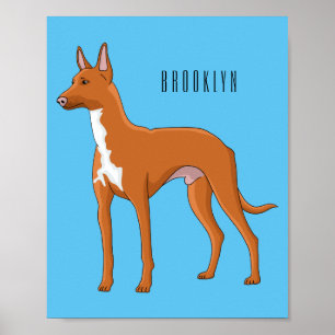 Pharaoh hound dog cartoon illustration poster