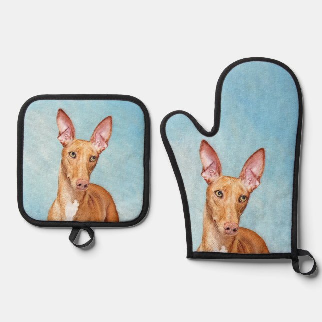 Pharaoh Hound Painting Chestnut Original Dog Art Oven Mitt & Pot Holder Set (Front)
