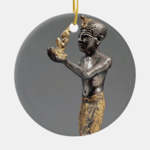 Pharaoh making an offering before the Goddess Maat Ceramic Ornament