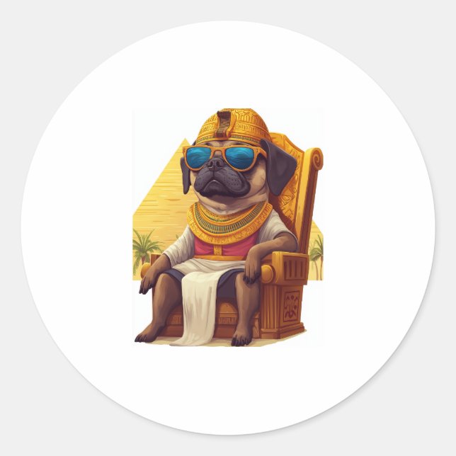 Pharaoh Pug � Ancient Egypt Dog Classic Round Sticker (Front)