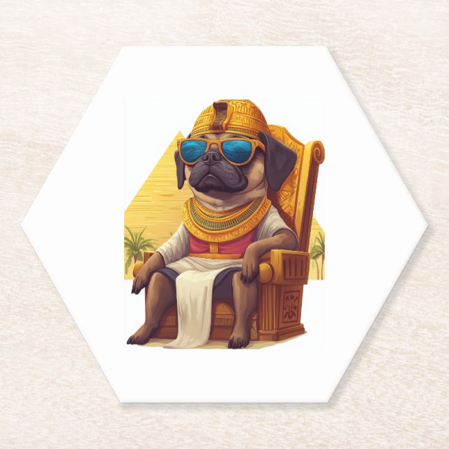 Pharaoh Pug – Ancient Egypt Dog Paper Coaster (Front)