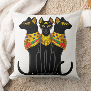 Pharaonic black cat throw pillow