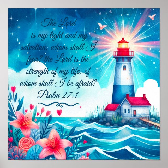 Phare avec Psaume 27:1, Inspirational Poster (Devant)