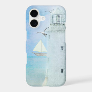 Phare blanc à l'aquarelle avec voilier