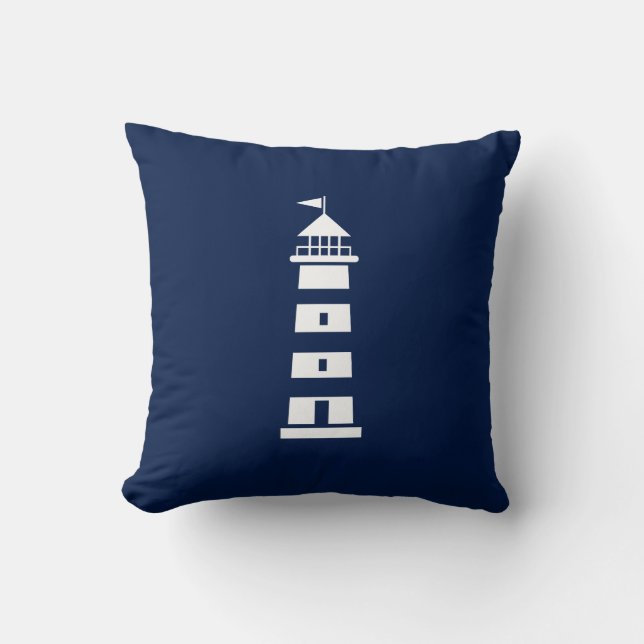 Phare blanc sur Coussin nautique bleu marine (Recto)