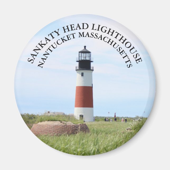 Phare de Sankaty Head, Nantucket MA Rond Magnet (Devant)