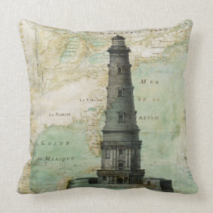 Phare et coussin nautiques antiques de carte