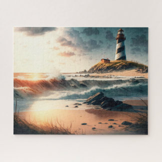 Phare, Plage, Océan, Waves Jigsaw Puzzle