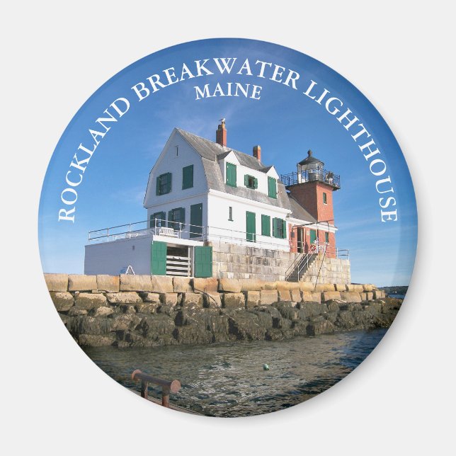 Phare Rockland Breakwater, Maine Round Magnet (Devant)