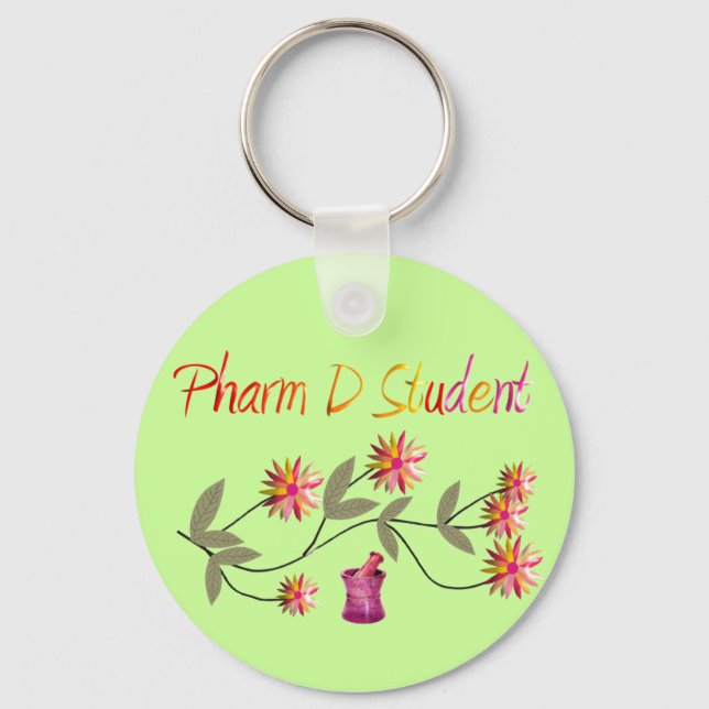 Pharm D Student Floral Design Keychain (Front)