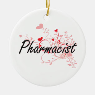 Pharmacist Artistic Job Design with Hearts Ceramic Ornament