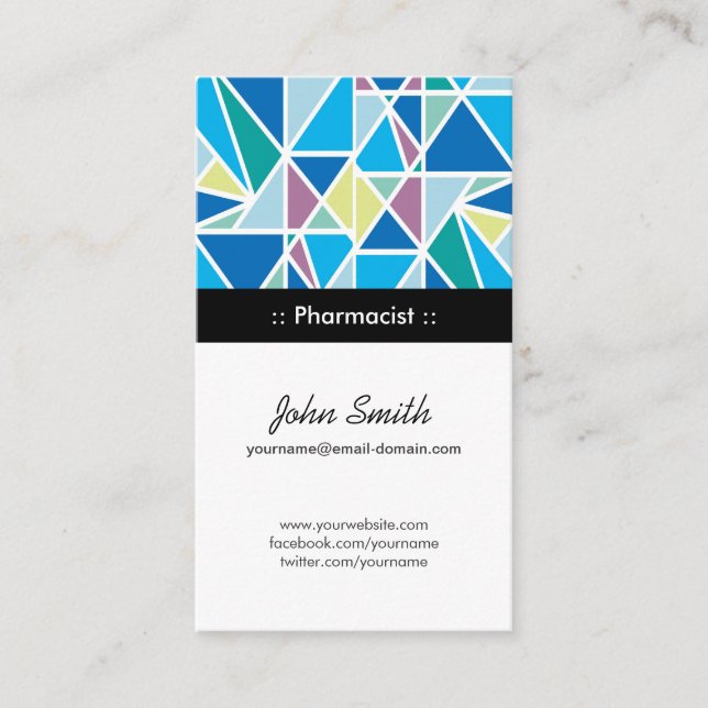 Pharmacist - Blue Abstract Geometry Business Card (Front)