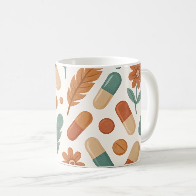 Pharmacist Boho Daisy Feathers Pills Coffee Mug (Front Right)