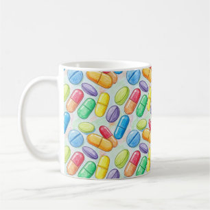 Pharmacist Brush Watercolor Red Blue Pills Coffee Mug