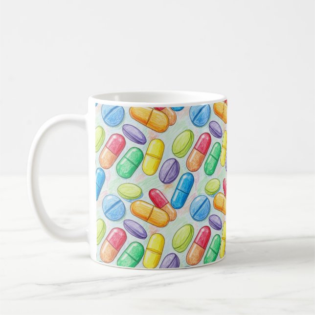 Pharmacist Brush Watercolor Red Blue Pills Coffee Mug (Left)