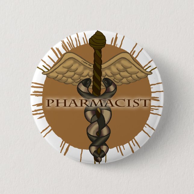 Pharmacist Caduceus 2 Inch Round Button (Front)