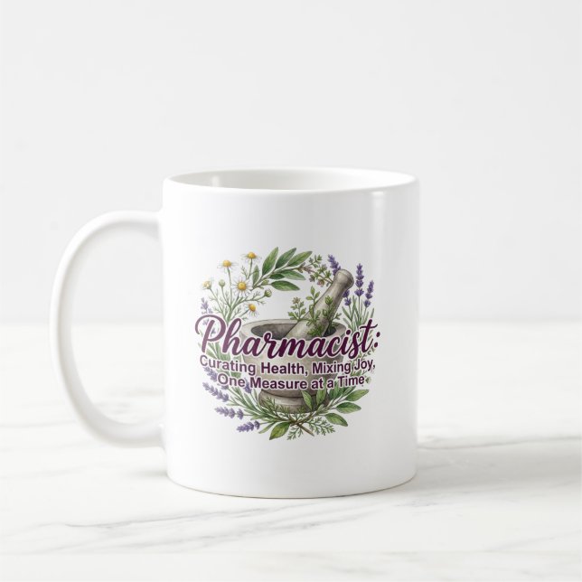 Pharmacist Curating Health Apothecary Botanical Coffee Mug (Left)