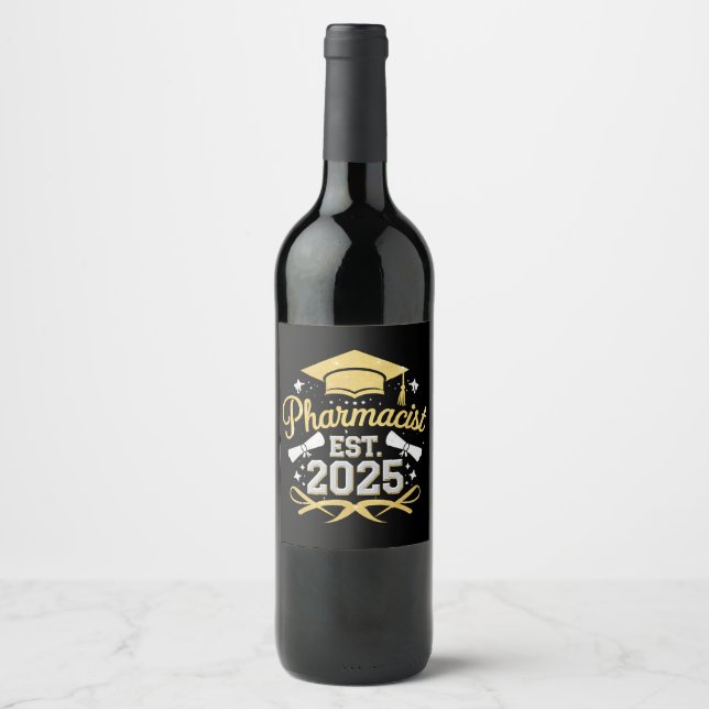 Pharmacist Est 2025 Pharmacy Graduation Wine Label (Front)