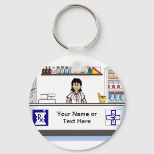 Pharmacist - Female Cartoon by PrintedPerfection  Keychain