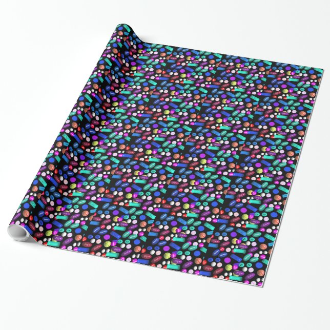 Pharmacist Graduation Gift Wrapping Paper Pills 3 (Unrolled)