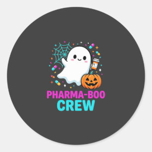 Pharmacist Halloween Pharma-Boo Crew Ghost Design_ Classic Round Sticker