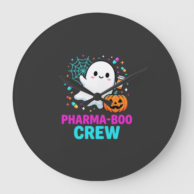 Pharmacist Halloween Pharma-Boo Crew Ghost Design_ Large Clock (Front)