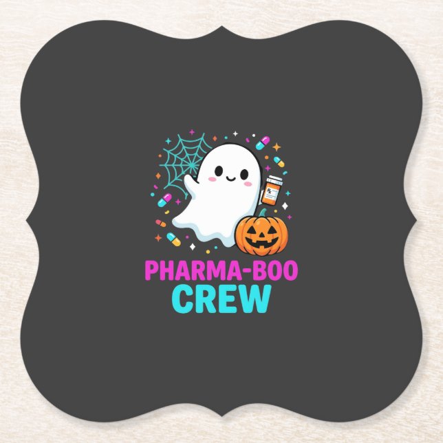 Pharmacist Halloween Pharma-Boo Crew Ghost Design_ Paper Coaster (Front)