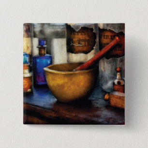 Pharmacist - Mortar and Pestle 2 Inch Square Button
