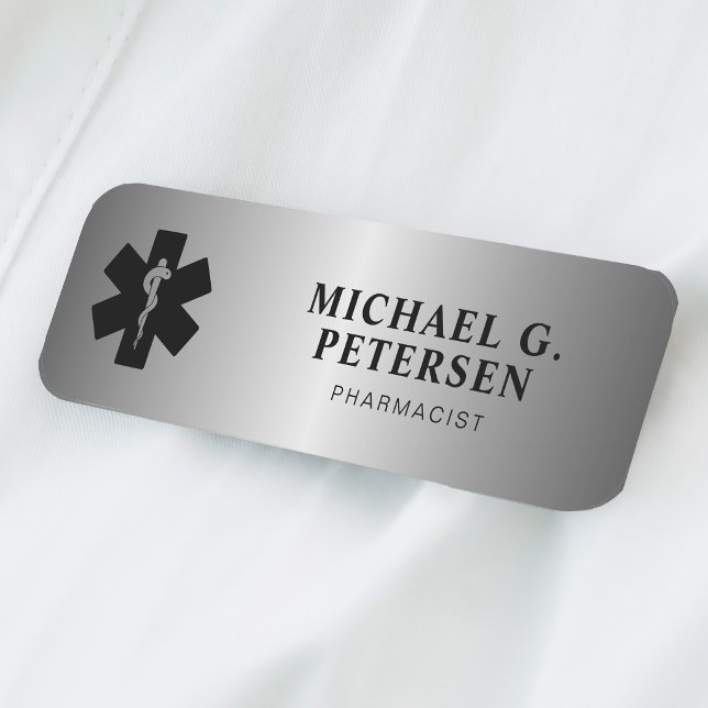 Pharmacist name title pharmacy  silver magnetic tag (Creator Uploaded)