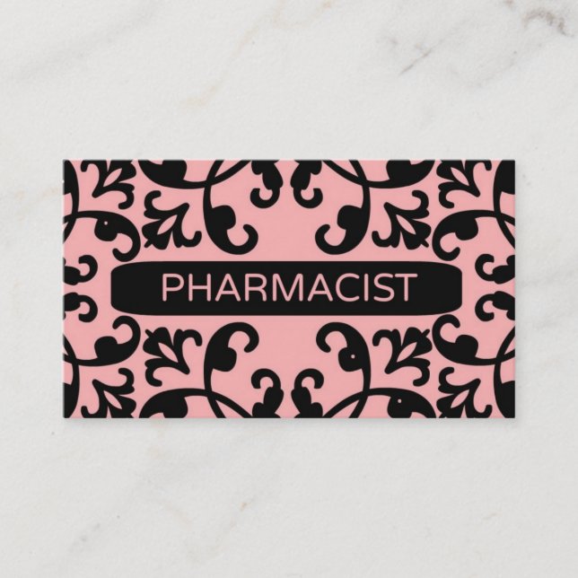 Pharmacist Peach Damask Business Card (Front)