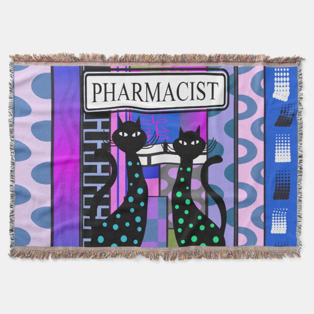 Pharmacist PharmD Woven Blanket Cats Abstract (Front)