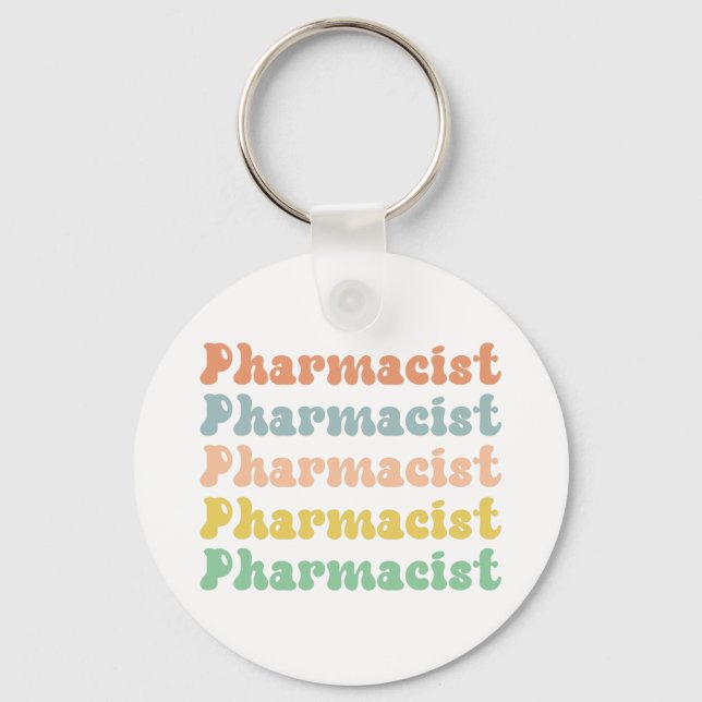 Pharmacist Retro Groovy Pharmacy Keychain (Front)