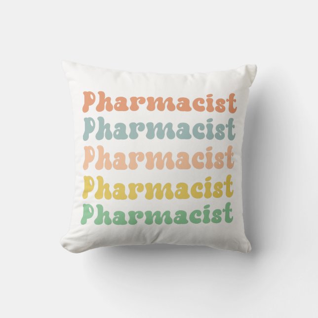 Pharmacist Retro Groovy Pharmacy Throw Pillow (Front)